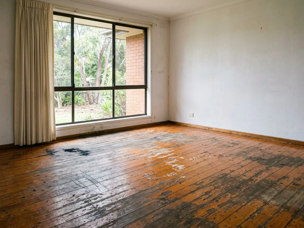 Living area timber floor before sanding