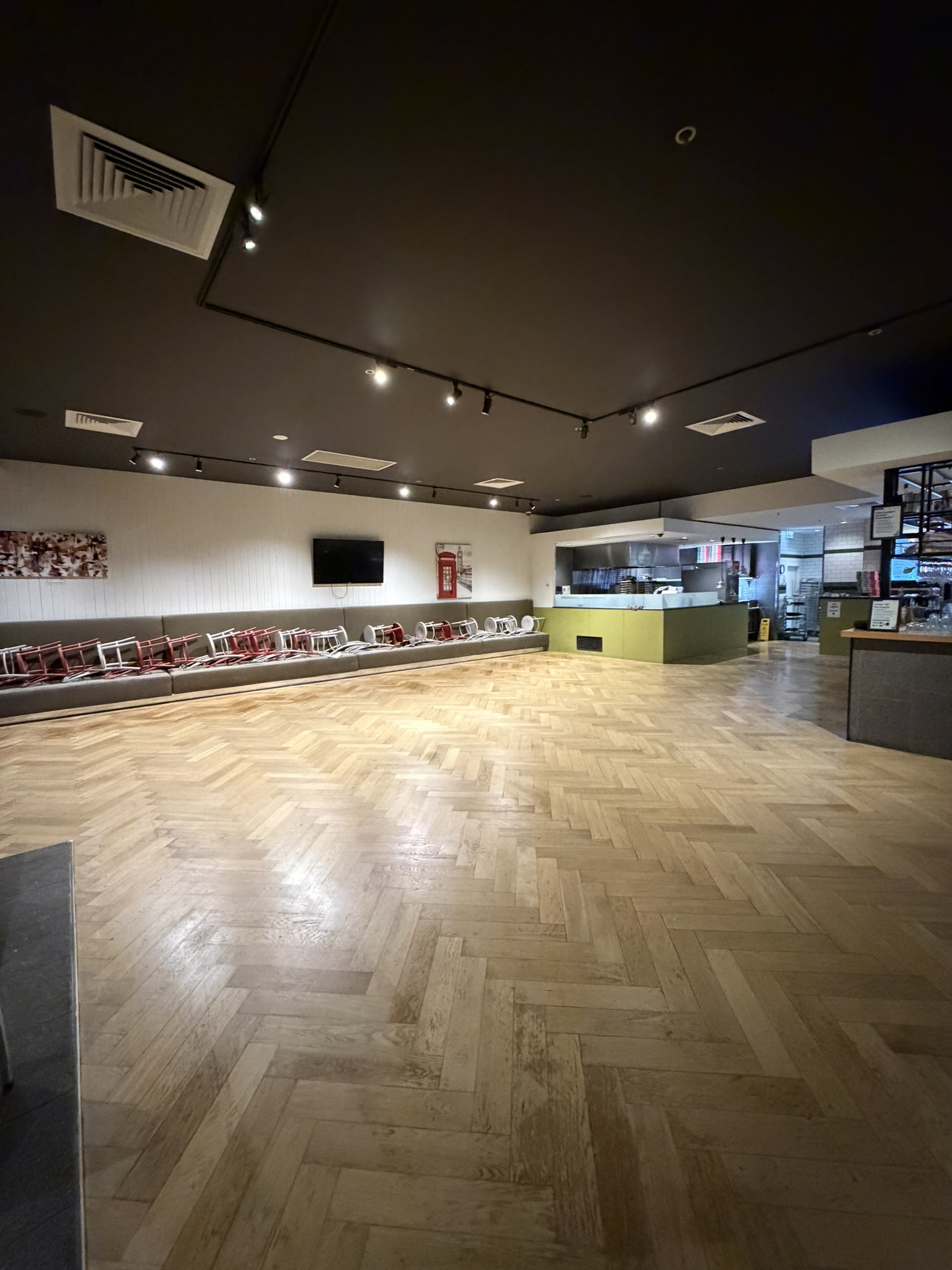 Commercial floor restoration after sanding and polishing