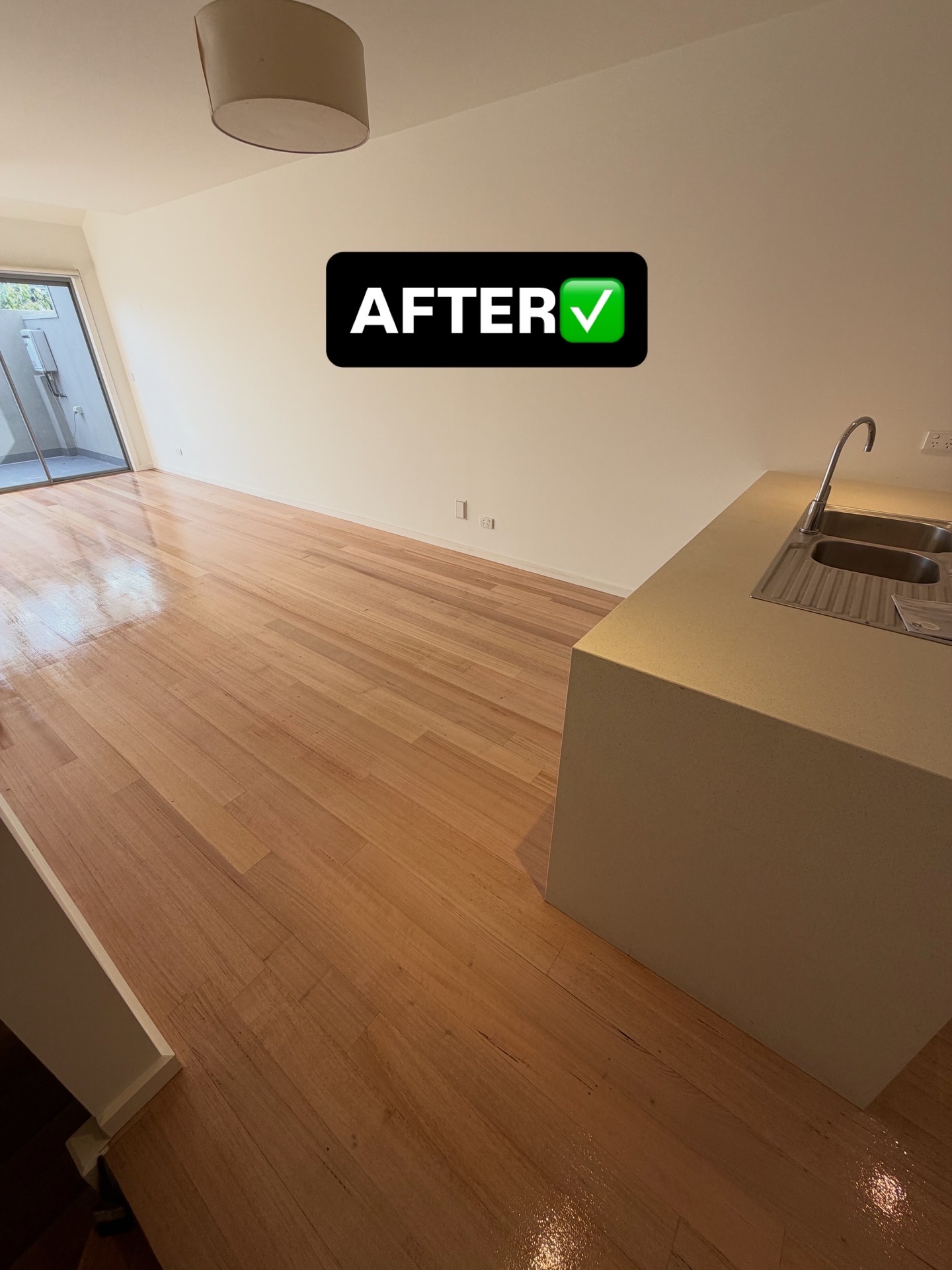 Kitchen floor restoration after sanding and polishing